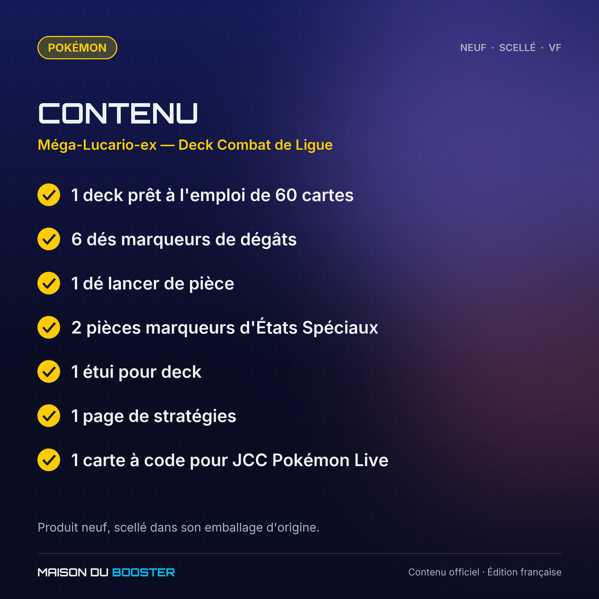 Contenu : Deck Combat de Ligue Pokémon Méga-Lucario-ex